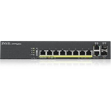 Коммутатор ZYXEL GS2220-10HP, 8×1 Гбит/с + 2×Combo (SFP/RJ-45), 8×PoE+ (180 Вт), L2+, управляемый