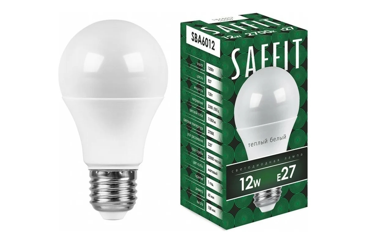 Лампа светодиодная SAFFIT SBA6012 (55007) 12Вт Е27 теплый