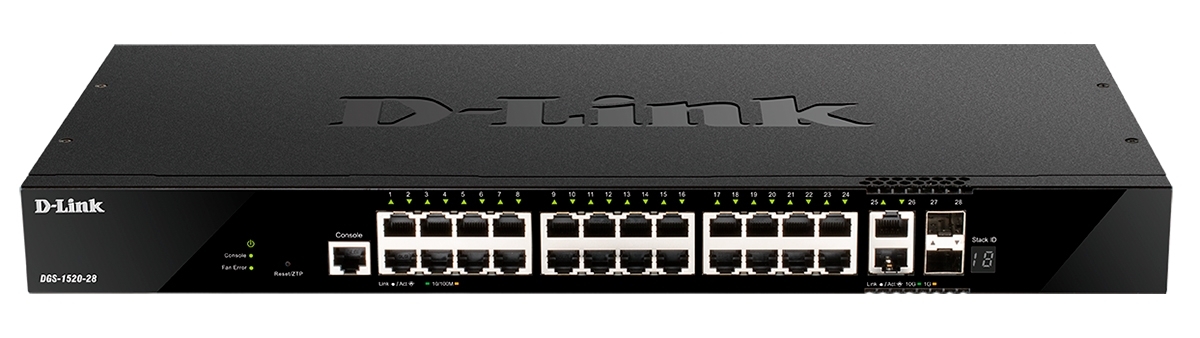 Коммутатор D-Link DGS-1520-28/A1A, 24×1 Гбит/с + 2×10 Гбит/с Base-T + 2×10 Гбит/с SFP+, управляемый