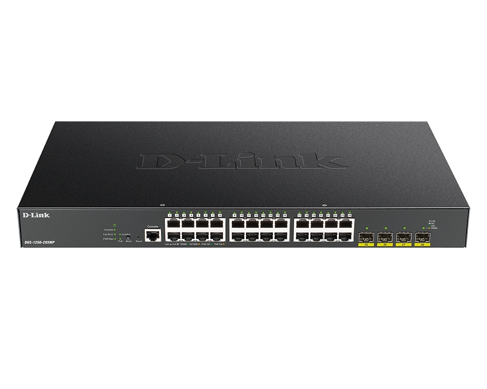 Коммутатор D-Link DGS-1250-28XMP/RU/A1A, 24×1 Гбит/с + 4×10 Гбит/с SFP+, управляемый