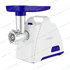 Мясорубка электрическая Kitfort КТ-2112-1 белый/синий, 1300 Вт, 1.2 кг/мин, реверс, насадки - 4