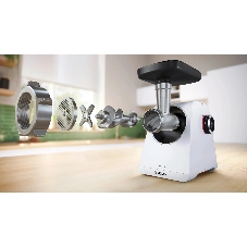 Мясорубка электрическая Bosch MFWS609W белый/черный, 2100 Вт, 3.5 кг/мин, реверс, насадки - 4