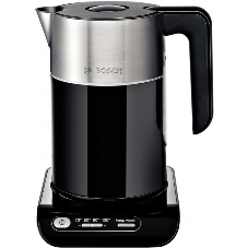 Электрочайник Bosch TWK8613 черный/серебристый, 1.5 л, 2400 Вт, скрытый нагревательный элемент, поддержание температуры