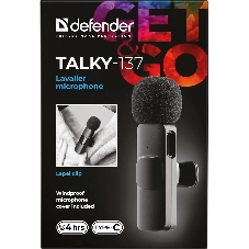 Петличный микрофон Defender Talky-137 wrls, черный, на прищепке, 1шт
