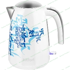 Чайник электрический Kitfort КТ-6772 1.7 л, 2200 Вт, белый/синий корпус: металл/пластик