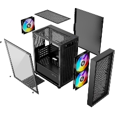 Компьютерный корпус XASTRA A305M 3FRGb Black mATX/Mesh/ tempered glass / 2x140мм + 1x120мм FRGb fans/ A305M-2FC14F-1FC12F