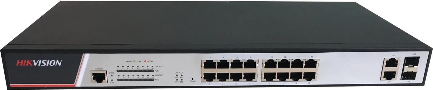 Коммутатор Hikvision DS-3E2318P, 16×1 Гбит/с PoE+ + 2×1 Гбит/с SFP, управляемый
