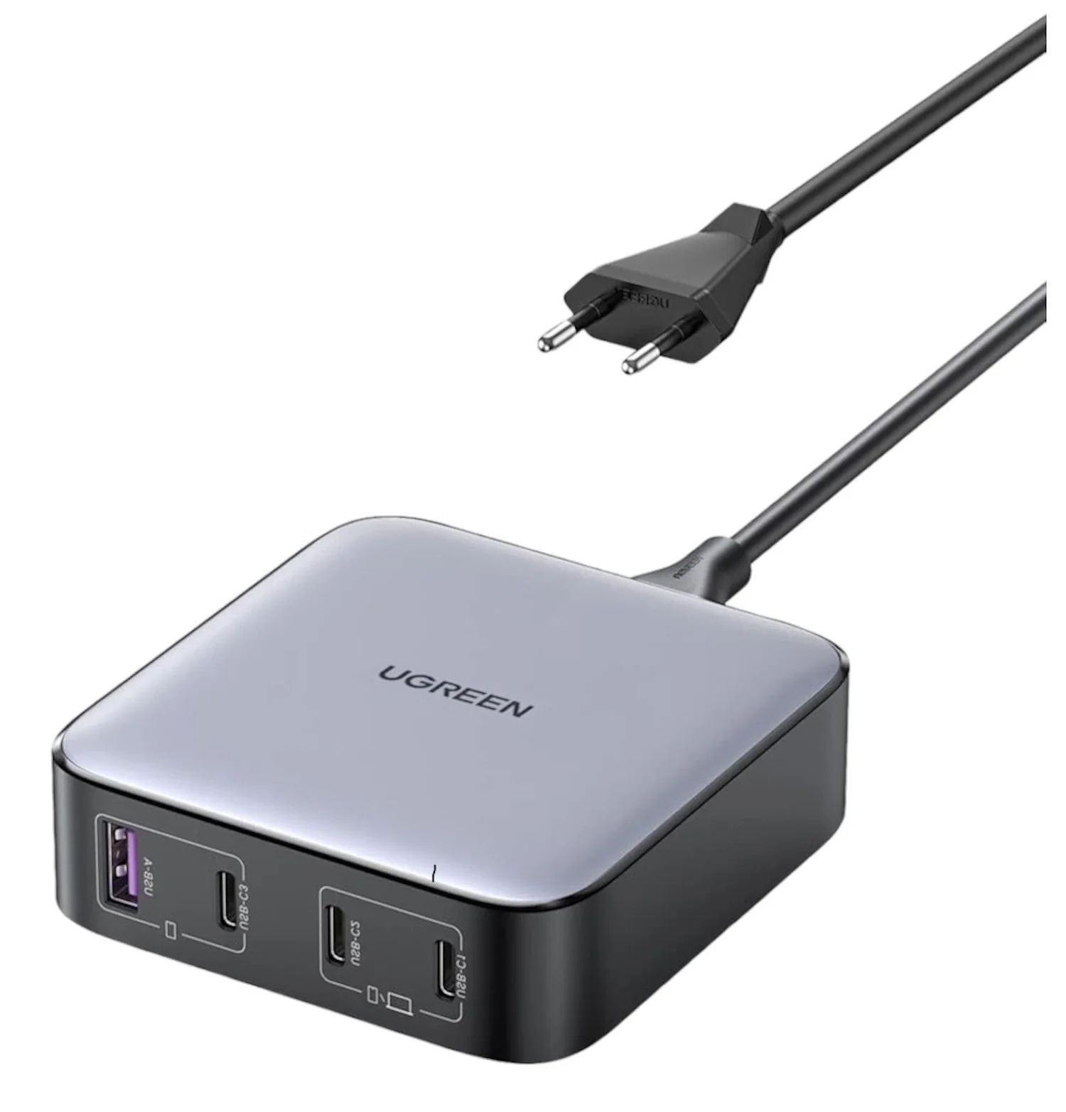 Сетевое зарядное устройство на рабочий стол 100Вт Ugreen CD328, 1хUSB-A, 3хUSB-C, PD 3.0, QC 4.0+, GaN, Space Gray (90928)