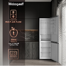 Холодильник Weissgauff WRK 2000 Total NoFrost Inverter нержавеющая сталь двухкамерный 240/95л морозилка снизу