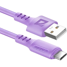 Кабель Defender F207, USB 2.0 (AM) - Type-C, 1 м, 2.4А, силиконовая оплетка, фиолетовый.