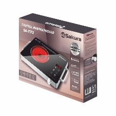Плита настольная электрическая Sakura SA-7172 чёрный/серебро, 2 кВт, ТЭН, конфорки - 1, стеклокерамика, поворотные переключатели, сенсор