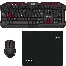 Комплект клавиатура + мышь SVEN GS-9200 игровые клавиатура, мышь и коврик