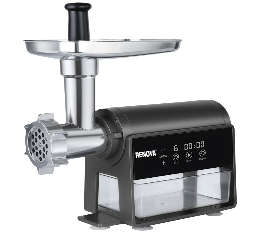 Мясорубка электрическая Renova MG300-R2BP черный, 3000 Вт, 3 кг/мин, реверс, защита от перегрузки, насадки - 5