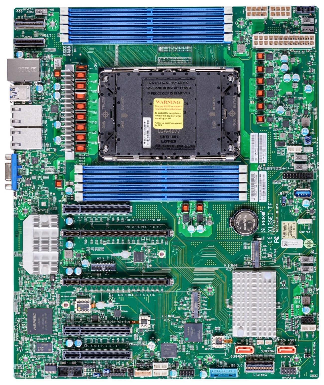 Материнская плата Supermicro X13SEI-TF bundle, LGA4677, Intel C741, 8xDDR5, 10xSATA, 2xPCIe 5.0 x16, 3xPCIe 5.0 x8, 2xM.2 PCIe 5.0 x4, 1xVGA, 2x10GbE LAN, 1x1GbE IPMI, 4xUSB 3.2 Gen1, 2xUSB 2.0, 7.1, E-ATX