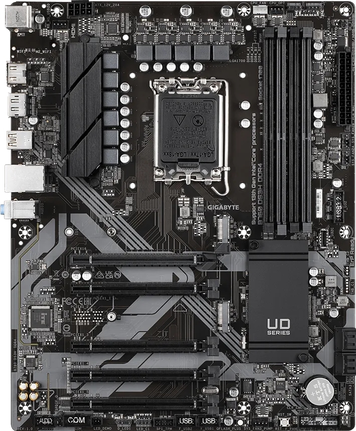 Материнская плата Gigabyte B760 DS3H DDR4, LGA 1700, Intel B760, 4xDDR4, 4xSATA, 2xM.2, 1xPCIe 4.0 x16, 4xPCIe 3.0 x1, 1xHDMI, 1xDP, 1x 1Gb LAN, 1xUSB 3.2 Gen 2, 1xUSB 3.2 Gen 2x2, 4xUSB 2.0, 3x3.5 мм, 7.1, ATX