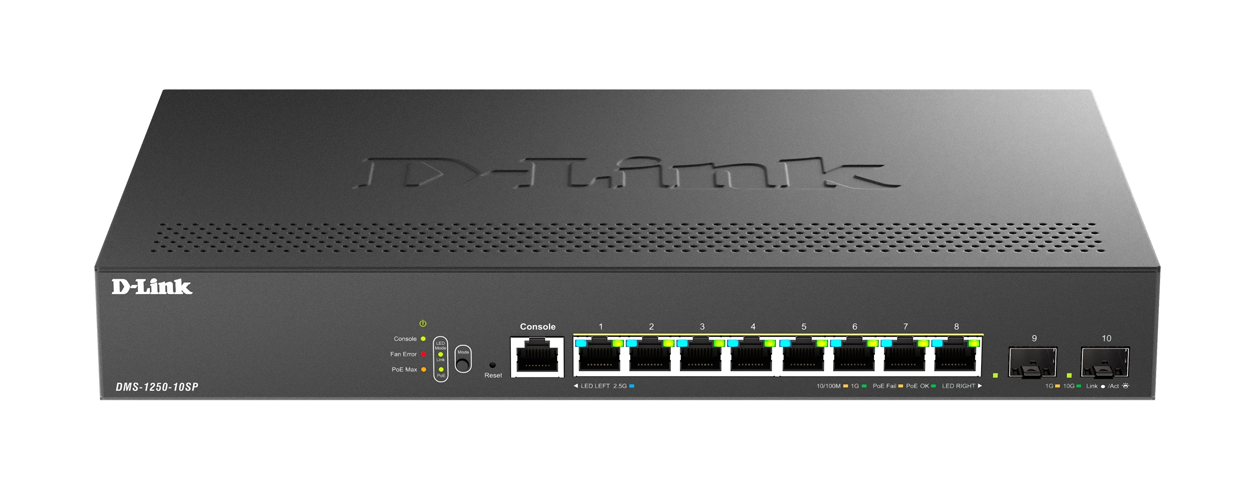 Коммутатор D-Link DMS-1250-10SP/A1A/6KV, 8×2,5 Гбит/с PoE+ + 2×10 Гбит/с SFP+, управляемый