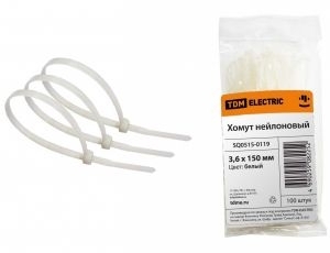 Хомут (стяжка) нейлон 3.6 х 150 белый (100шт)
