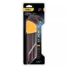 Ключ Deli Набор шестигранных ключей с шаром сверхдлинных Deli DL230809G 9 шт Cr-V, размеры 1,5,2,2,5,3,4,5,6,8,10мм, пластиковый держатель