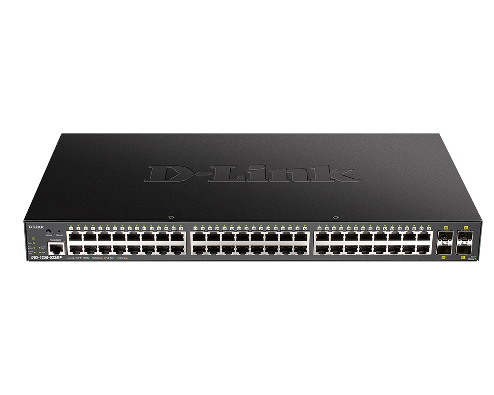 Коммутатор D-Link DGS-1250-52XMP/A1A, 48×1 Гбит/с + 4×10 Гбит/с SFP+, управляемый