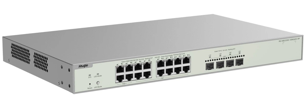 Коммутатор Ruijie Reyee RG-NBS3300-16MG4XS-HP, 16×2.5 Гбит/с PoE++ + 4×10 Гбит/с SFP+ Uplink, управляемый