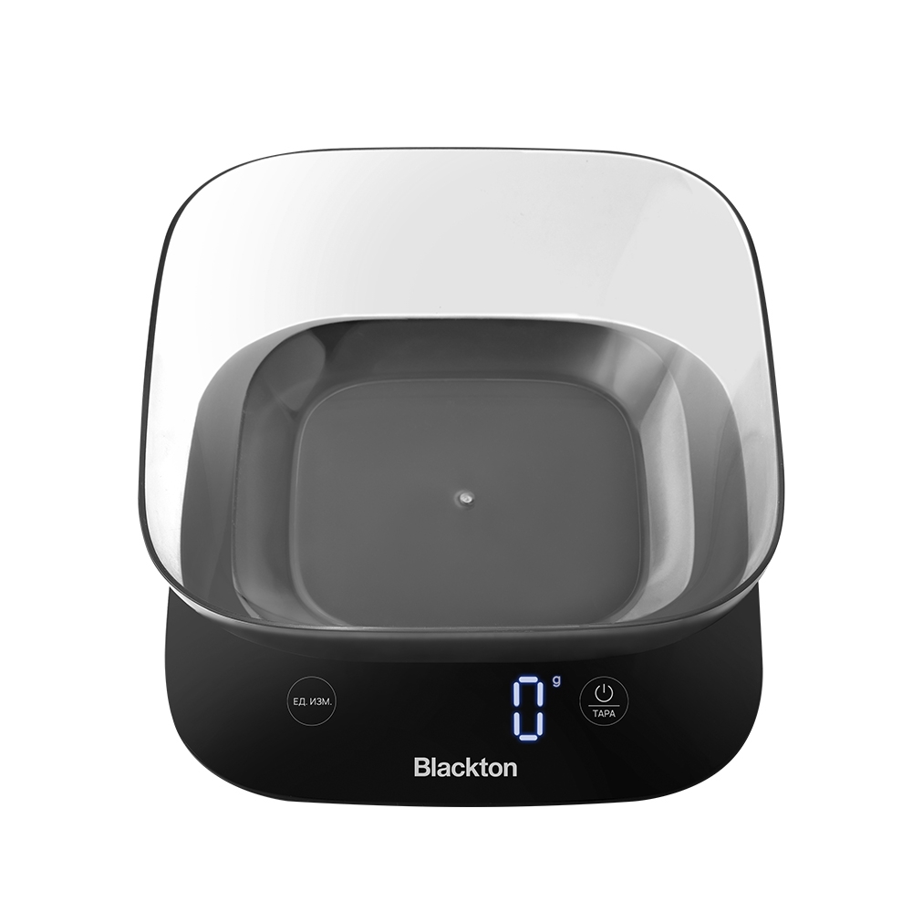 Кухонные весы Blackton Bt KS116 Black, сенсорное управление, LED-дисплей, 4 высокочувствительных датчика, выбор единиц измерения - грамм, фунт, унция, миллилитр, интервал измерения 1 г, максимальный вес 10 кг, функция вычета веса тары, индикация перегрузки, индикатор замены батарейки, автоматическое и ручное отключение, автообнуление, материал корпусаластик, нескользящие ножки, источник питания 3 х AAA, номинальное напряжение 4.5 В