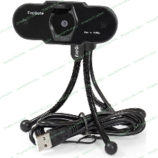 Веб-камера ExeGate BlackView C615 1920x1080, 30 кадр/с, USB Type-A, микрофон (шумоподавление), шторка приватности, универсальное крепление, штатив в комплекте
