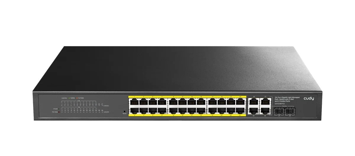 Коммутатор CUDY GS1028EPS2, 24×1 Гбит/с PoE+ + 2×1 Гбит/с + 2×1 Гбит/с SFP (Combo), настраиваемый