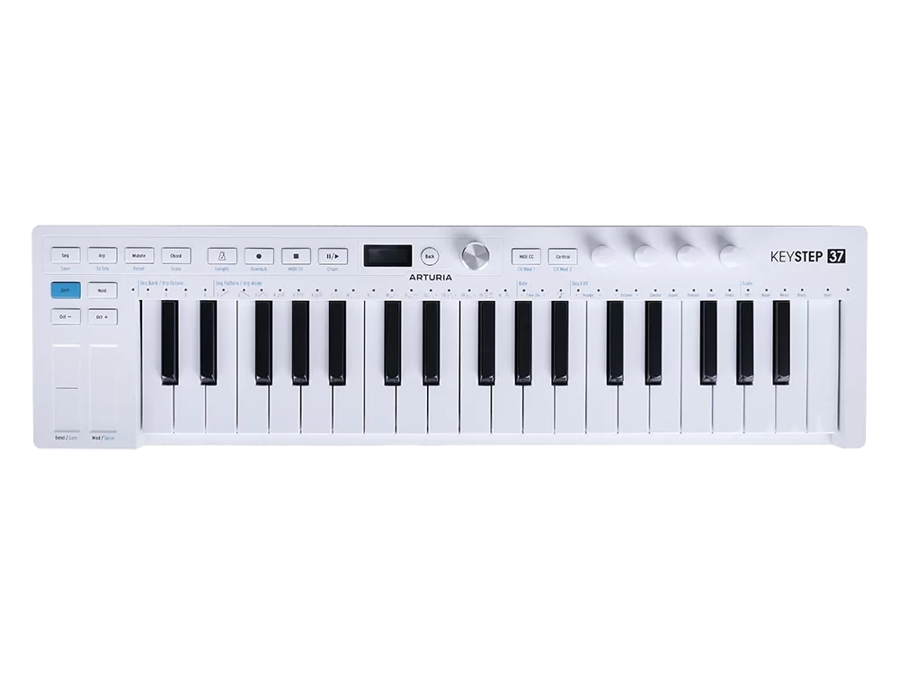 MIDI клавиатура Arturia KeyStep 37 MK2 37 клавиш с чувствительностью к силе нажатия и послекасанием, OLED-экран, секвенсор, арпеджиатор, 4х 3,5-мм CV-Out, MIDI-In/Out, Sync I/O, вход для педали сустейна/экспрессии (TRS), Type-C