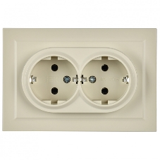 Розетка 2-местная IEK BRITE РС12-3-БрКр (BR-R21-16-K10-F) с заземлением, без защитных шторок, 16А в сборе, бежевый