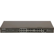 Коммутатор Tenda TEF1126P-24-250W, 24×100 Мбит/с PoE + 2×1 Гбит/с Uplink + 1×1 Гбит/с SFP Combo, неуправляемый