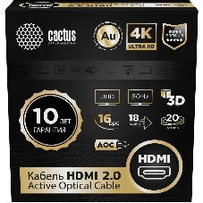 Кабель аудио-видео Cactus CS-HDMI-AOC-2-20 HDMI (m)/HDMI (m) 20м. позолоч.конт. черный