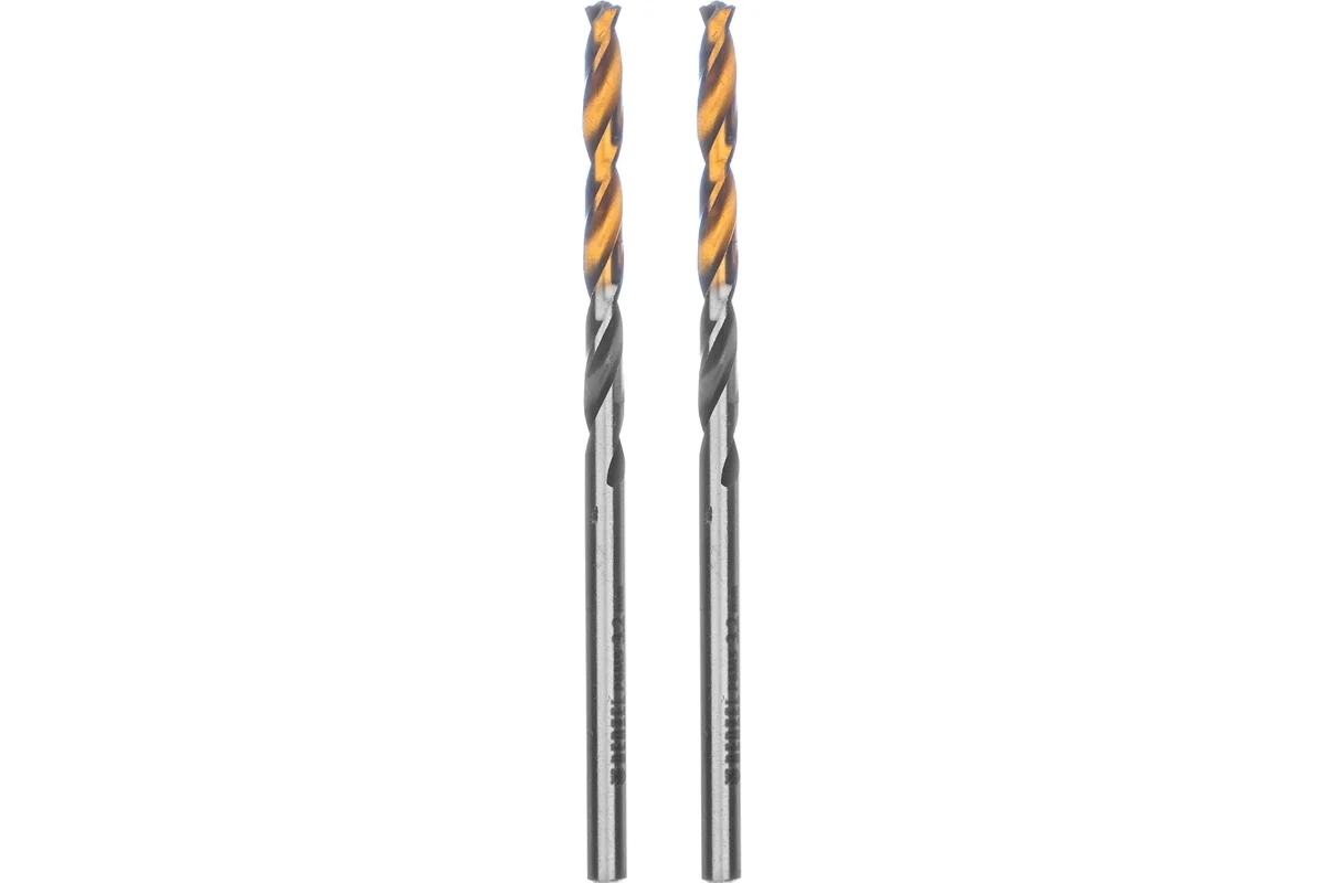 Сверло спиральное по металлу Denzel 3,2 x 65мм, Р6М5, Golden Tip, многогранная заточка, 2 шт.