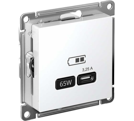 Розетка USB AtlasDesign тип C 65Вт QC PD высокоскор. ЗУ механизм бел. SE ATN000127