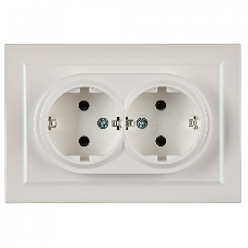 Розетка 2-местная IEK BRITE РС12-3-БрЖ с заземлением, без защитных шторок, 16А в сборе, жемчуг