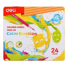 Карандаши цветные Deli EC00225 Color Emotion, трехгранный профиль, липа, 24 цвета, металлическая коробка (24шт)
