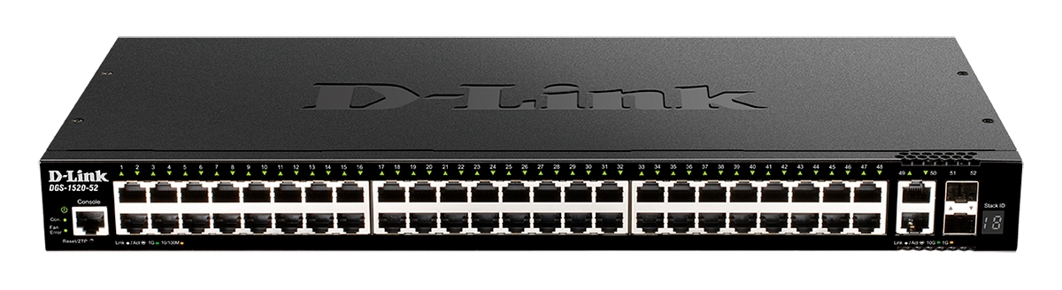 Коммутатор D-Link DGS-1520-52/A1A, 48×1 Гбит/с + 2×10 Гбит/с Base-T + 2×10 Гбит/с SFP+, управляемый