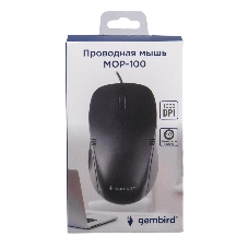 Мышь проводная Gembird MOP-100 черный, 1000 dpi, USB, кнопки - 3