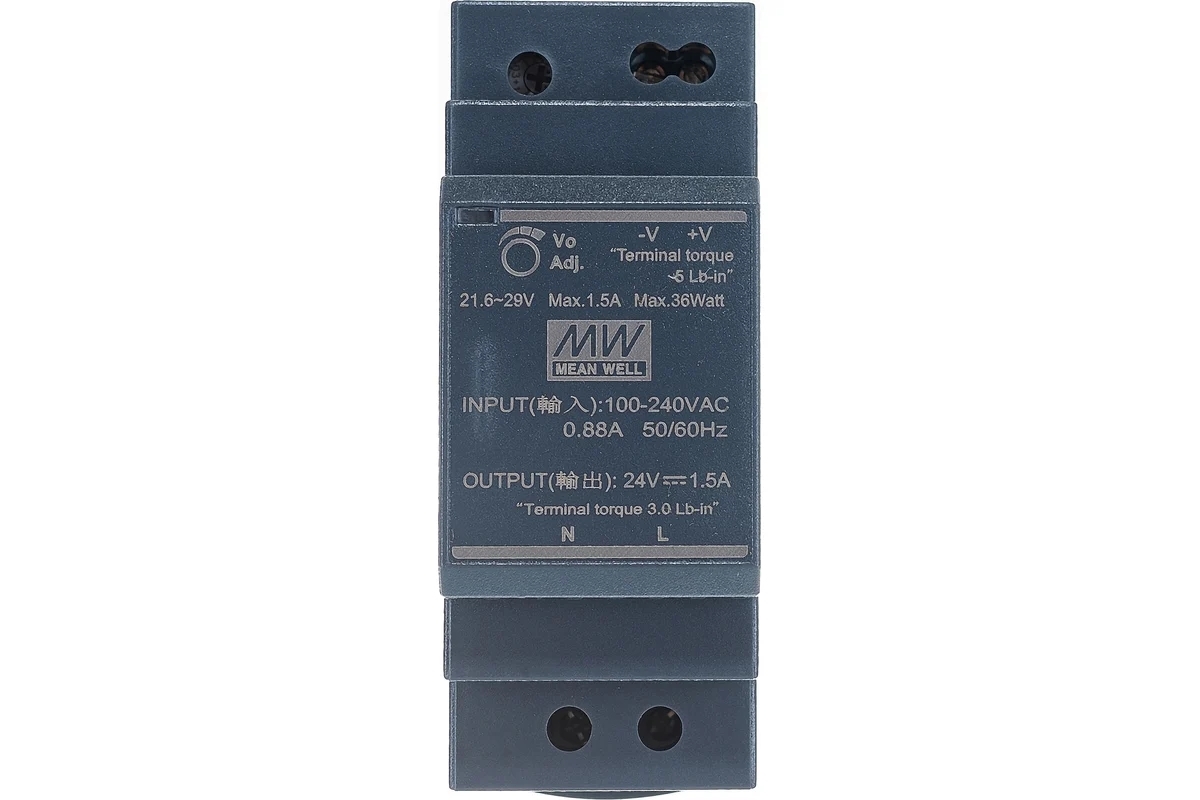 Блок питания AC-DC, 36Вт, вход 85-264 В AC 47-63Гц,120-370В DC, выход 24В,1.5А, в кожухе на DIN-рейку