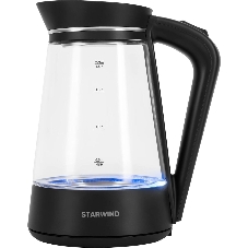 Чайник электрический Starwind SKG2116 1.8 л, 1700 Вт, черный/прозрачный корпус: стекло