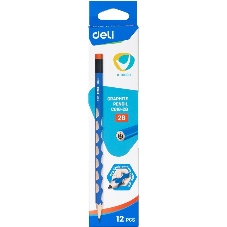 Карандаш чернографитный Deli EC016-2B U-Touch 2B, трехгранный, (12шт) ластик