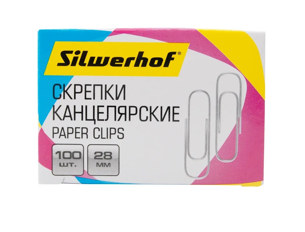 Скрепки Silwerhof 491029 металл 28мм (упаковка: 100 шт) картонная коробка
