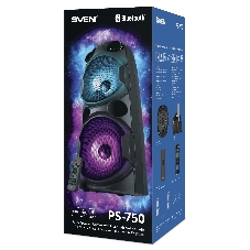 Колонка АС SVEN PS-750, черный (80 Вт, TWS, Bluetooth, FM, USB, microSD, LED-дисплей, 2х4400мА*ч)