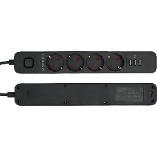 Сетевой фильтр Гарнизон 2.0 Мультипорт EPS-4-U3-B-2, 4 р, 10А, 3xUSB, 2 м, ур.защиты 2+, черный, пакет