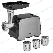 Мясорубка электрическая АКСИНЬЯ КС-2006С черный, 2300 Вт, 2.2 кг/мин, реверс, защита от перегрузки, металлический лоток, насадки - 6