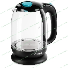 Чайник электрический Kitfort КТ-625-1 1.7л. 2200Вт черный/голубой (корпус: стекло)