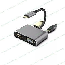 USB-концентратор USB3.1 TypeCm -->HDMI+USB3.0+PD+VGA Alum Grey 4K@30Hz, Telecom TUC055