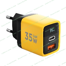 Сетевое зарядное устройство с дисплеем Cablexpert MP3A-PC-53, 35Вт GaN, QC3.0/PD3.0, 1хUSB, 1хType-C, желтый, коробка