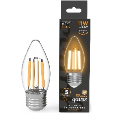 Лампа филам. Gauss Filament 11Вт цок.:E27 свеча св.свеч.белый теп. (упак.:10шт) (103802111)