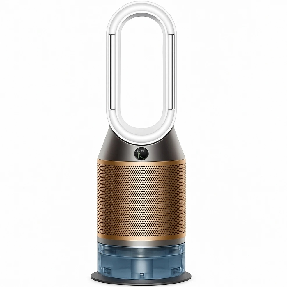 Очиститель-увлажнитель воздуха Dyson PH05 545007-01 белый/золотистый, 40 м², 5 л, HEPA H13, угольный фильтр, SCO-катализатор, УФ-стерилизация воды, управление со смартфона, датчики качества воздуха, 6 режимов работы