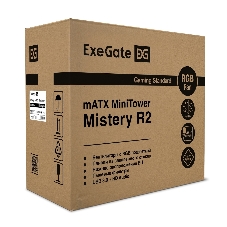 Компьютерный корпус Minitower ExeGate Mistery R2-NPX400 (mATX, БП 400NPX с вент. 12 см, 2*USB+1*USB 3.0, аудио, черный, 1 вент. 12см с RGb подсветкой и полоса на передней панели, боковая панель - закаленное стекло)